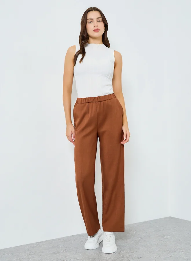 Styli Women Brown Wide Leg Pants